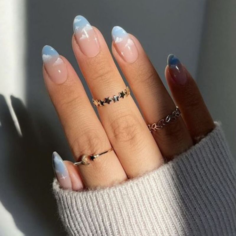 Cloudy Blue Acrylic Nails