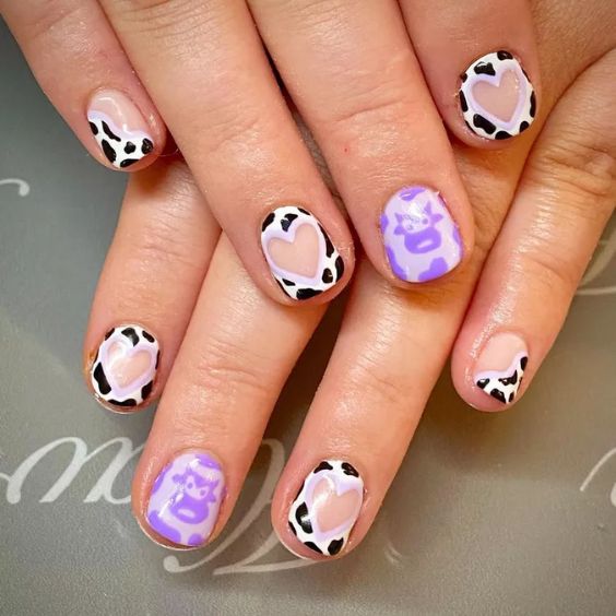 Cow Print Hearts Nails