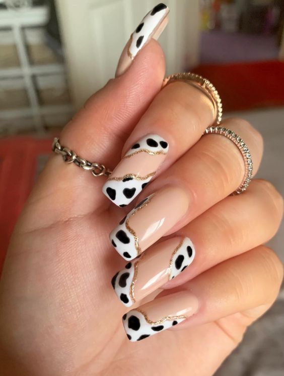 Cow Print Swirls Nail Art