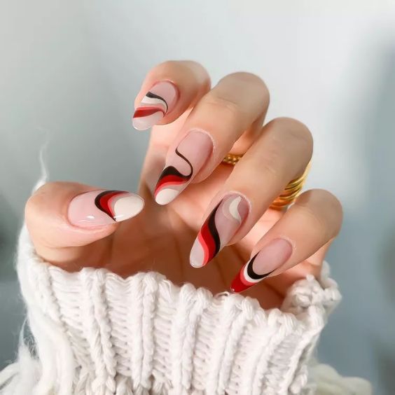 Crimson Swirl Nails