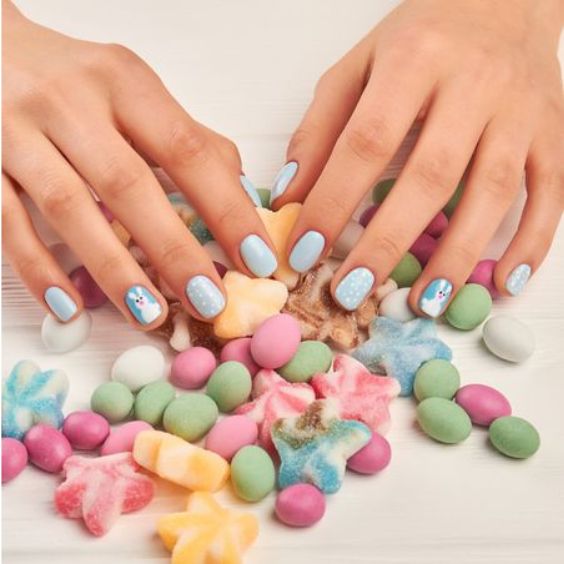 Easter Bunny Blue Nails