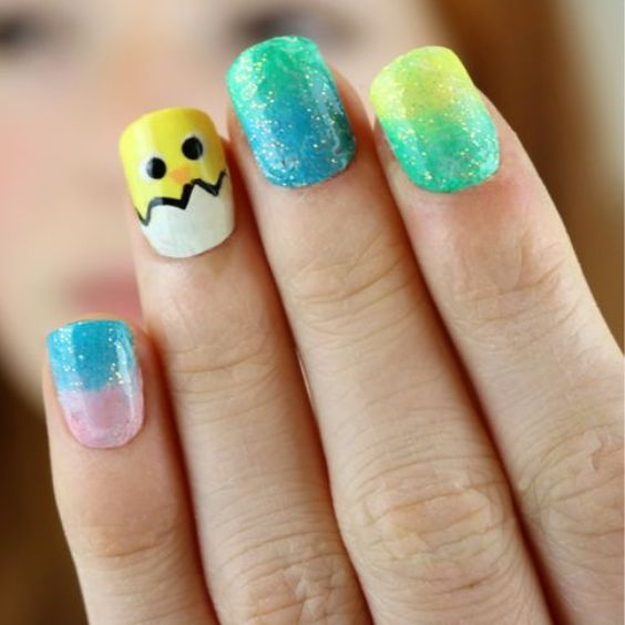 Easter Chick Nail Design
