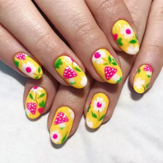 Florals & Mushrooms Nail Art