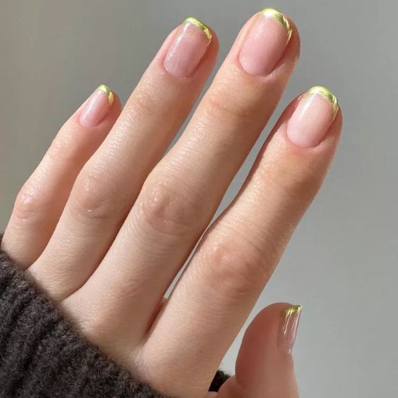 French Nail With Warm Gold