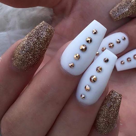 Gold Coffin Nails With White