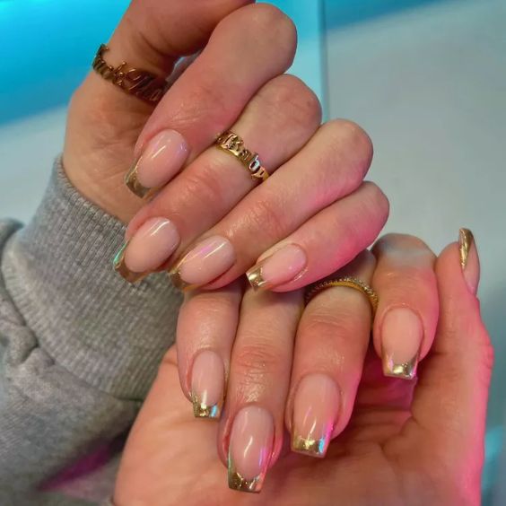 Gold French Nails