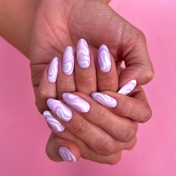 Lavender Latte Swirl Nails