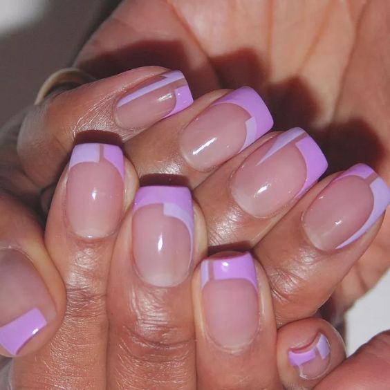 Lilac French Color Block Nails