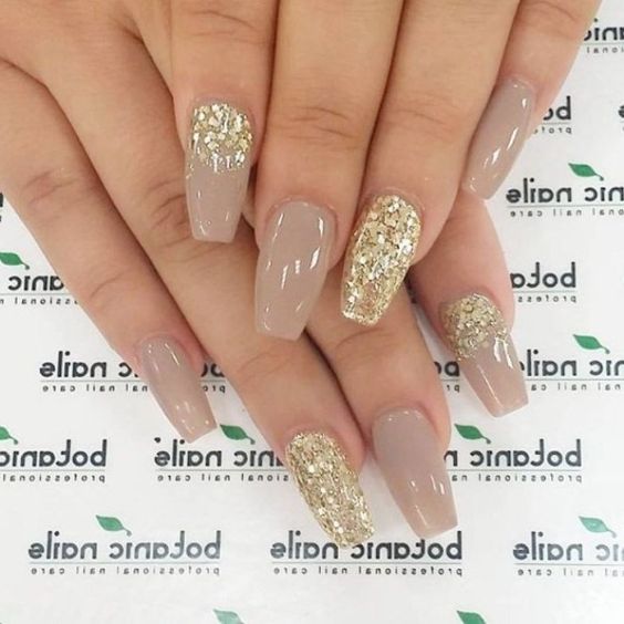 Nude Nails With Gold Sparkle