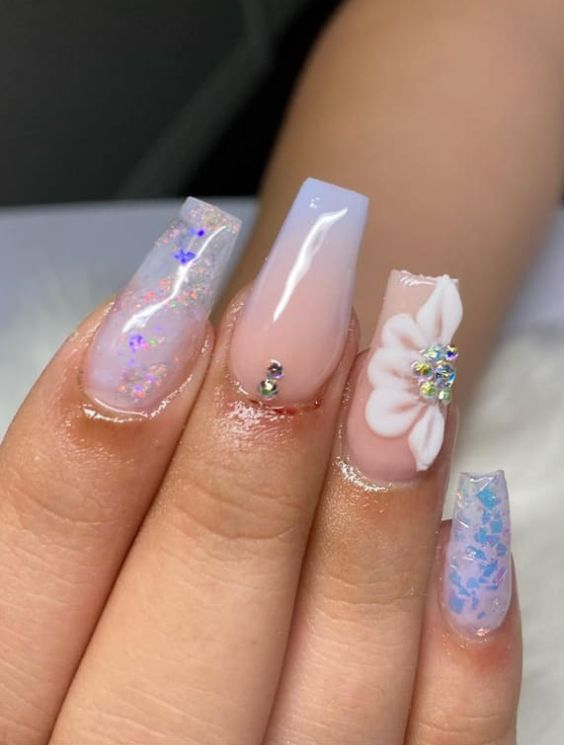 Omber Lavender Nails With 3D Flower