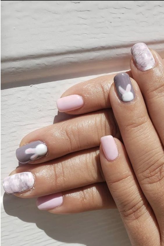 Pink & Grey Easter Nails