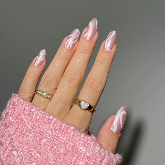 Pink Pearl Swirl Nails