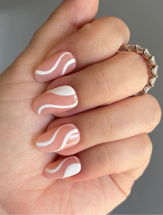 Pink & White Swirl Nails