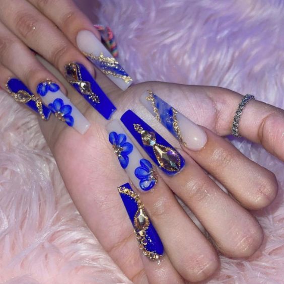 Royal Blue And Gold Nails