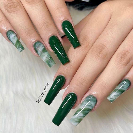 Sage Green Marble Nails