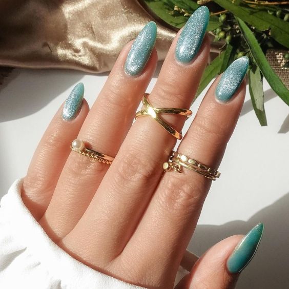 Sage Green Nails With Velvet Finish