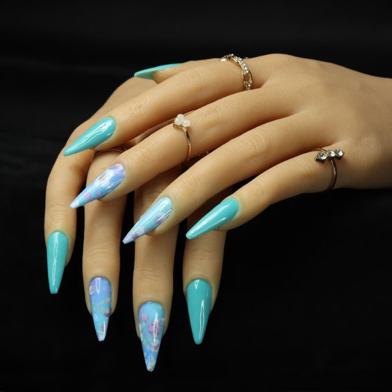 Stiletto Powder Blue Acrylic Nails