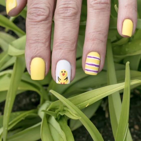 Striped Chick Easter Nails