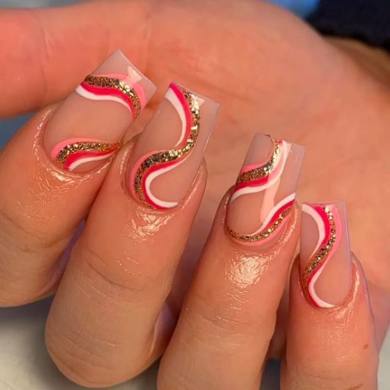 Sweet Cane Swirls Nails