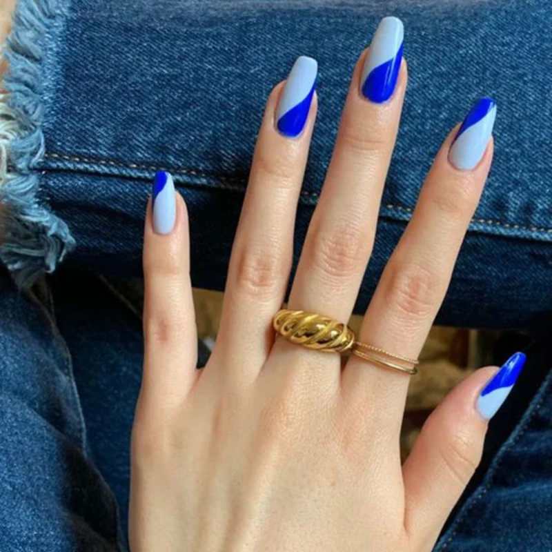 Two-Shade Blue Acrylic Nails