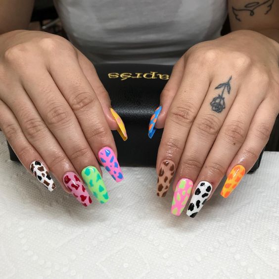 Vibrant Cow Print Nails