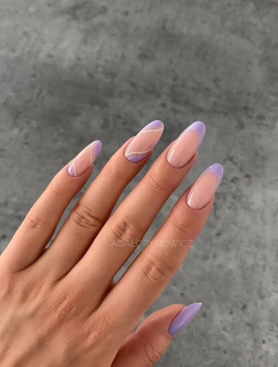 White & Lavender Swirl Nails