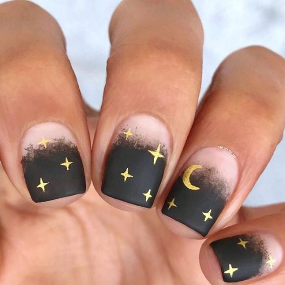 Celestial-Inspired Matte Black Nails