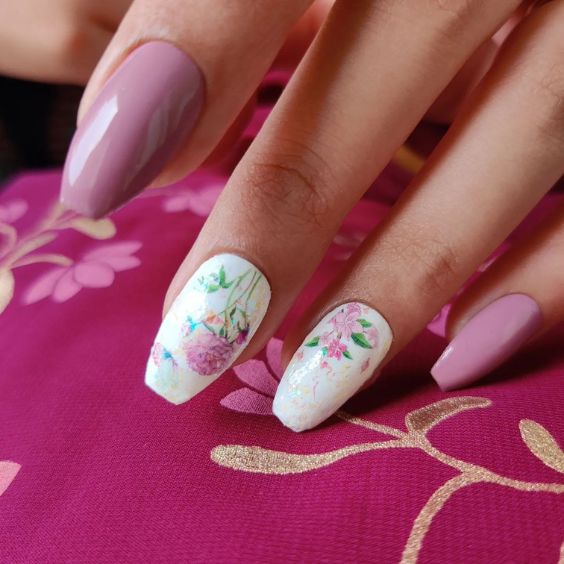 Floral Accent Mauve Nails