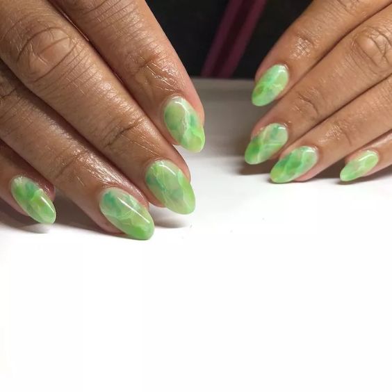 Green Marble Oval Nails