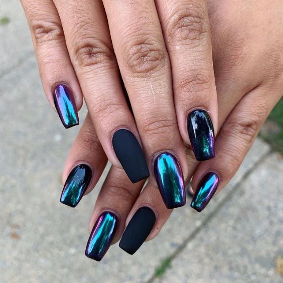 Holo Matte Black Nails