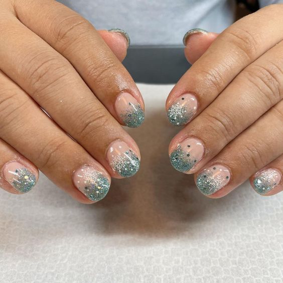 Ice Blue Glitter Ombré Nails