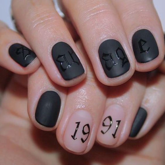 Italics On Matte Black Nails