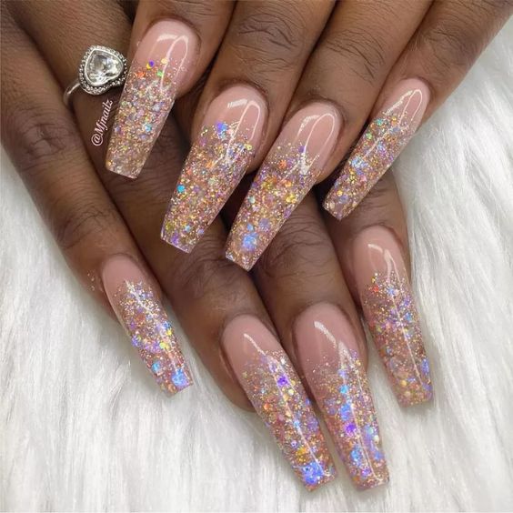 Long Glittery Nude Tips