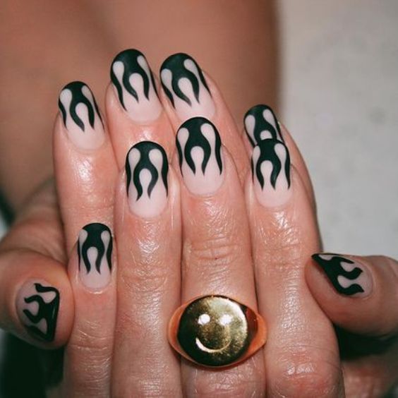 Matte Black Fire Nails