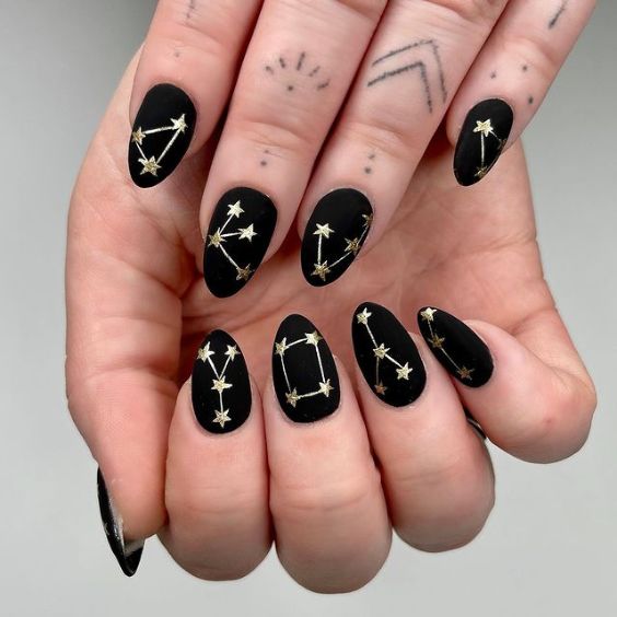 Matte Black Zodiac Nails