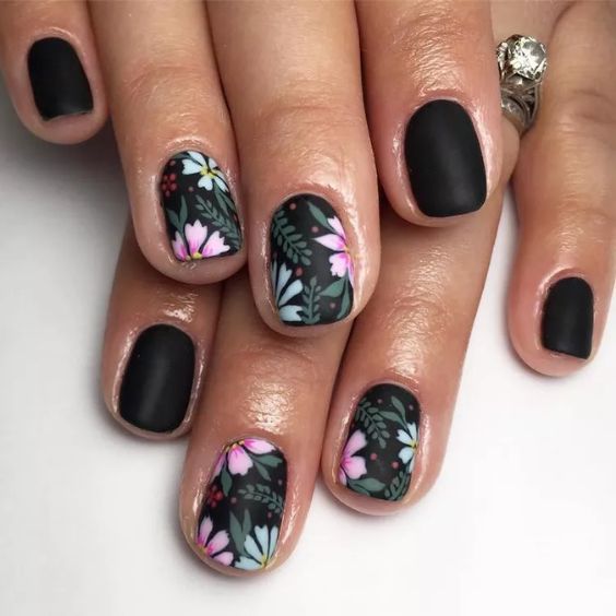 Matte Floral Noir Nails