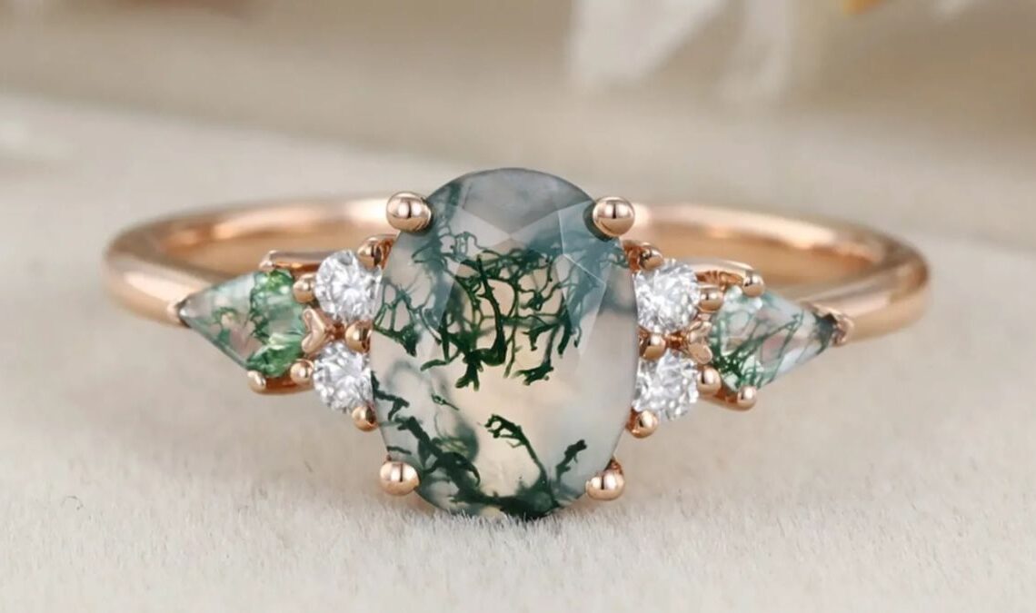 Moss Agate Engagement Rings