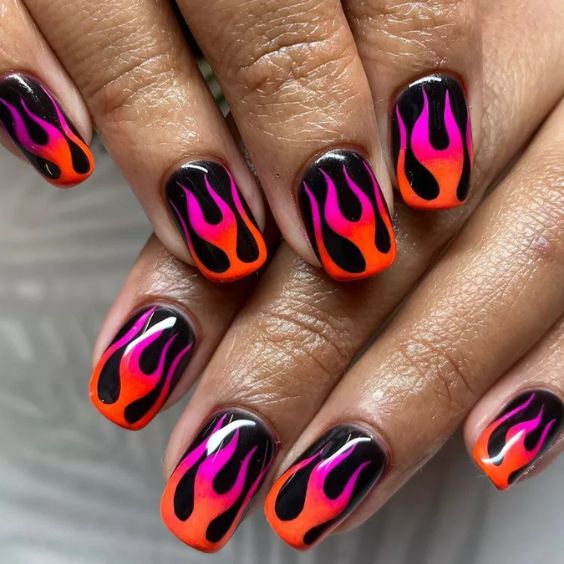 Ombré Flames Squoval Nails