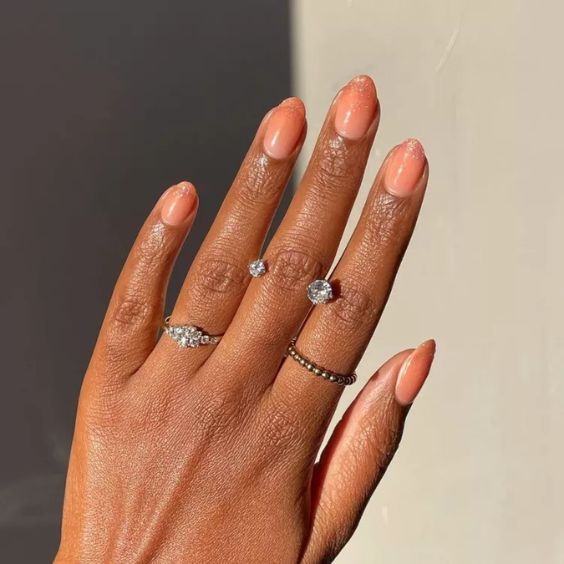 Peach Ombré Glitter Nails