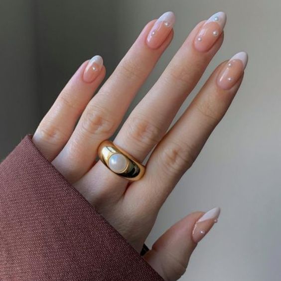 Pearls On White French Mani