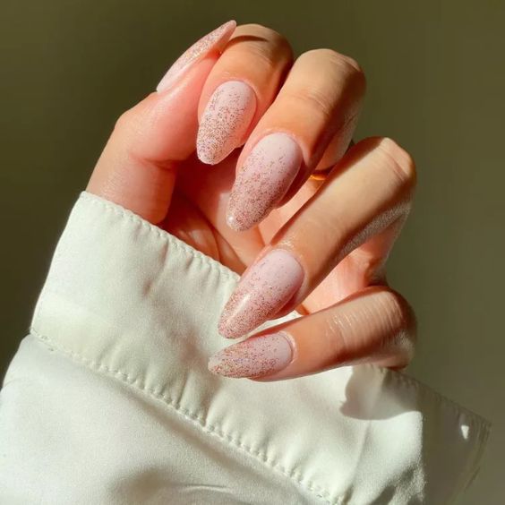 Pink Gold Sparkle Ombré Nails