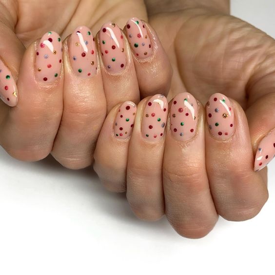 Polka Dots On Squoval Nails