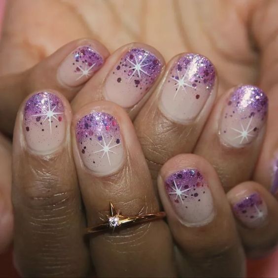 Purple Glitter Ombré Nails