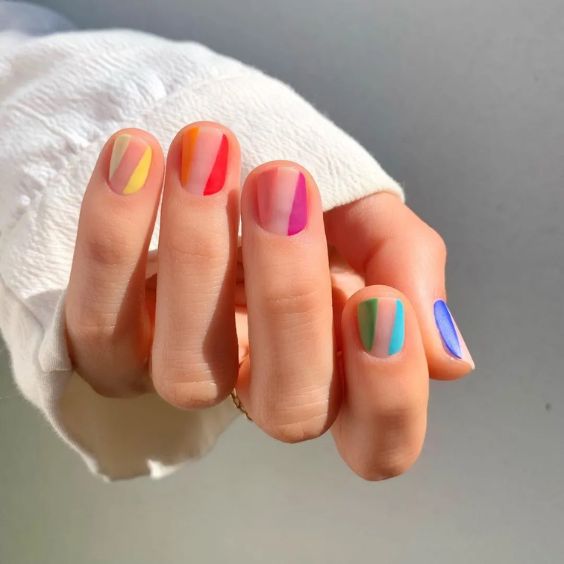 Rainbow Cutout Nails