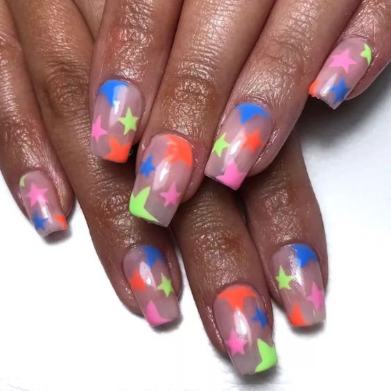 Star-Studded Rainbow Nails