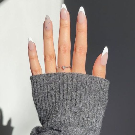 White Tips With Rhinestone Accent