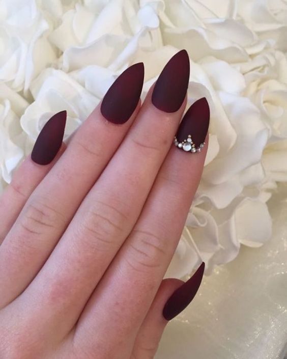 Almond Matte Ombre Burgundy Nails