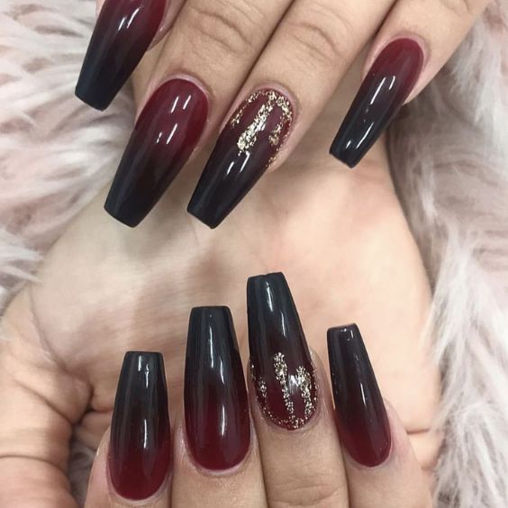 Black to Burgundy Ombre Nails