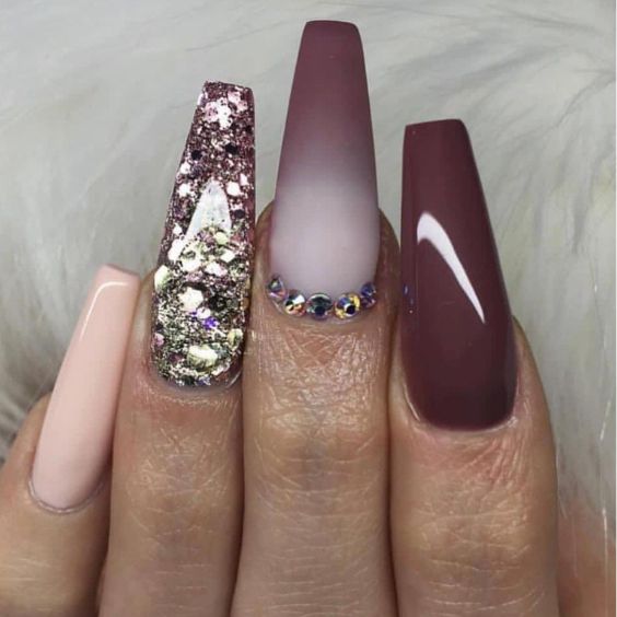 Ombre Nails with Rhinestones