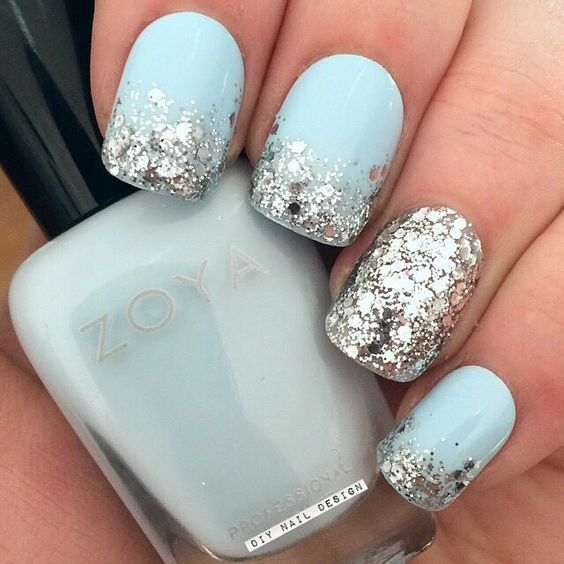 Teal and Silver Accent Nails